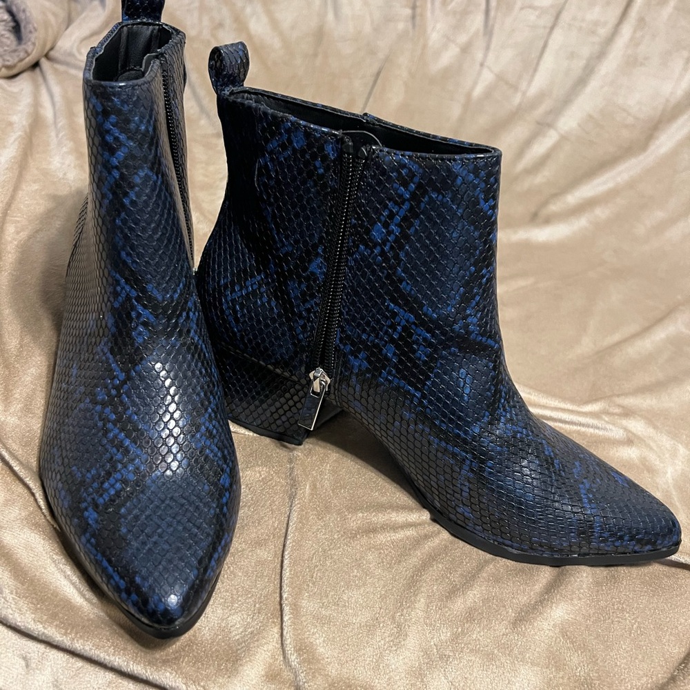 Blue Snakeskin Ankle Boots